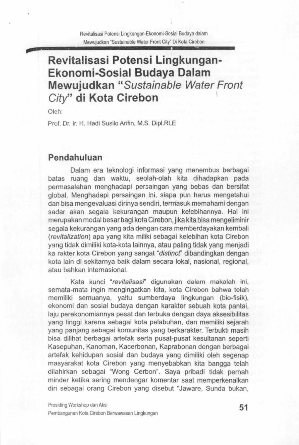 Sustainable Water .Front City'' Di Kota Cirebon ' Oleh: Prof