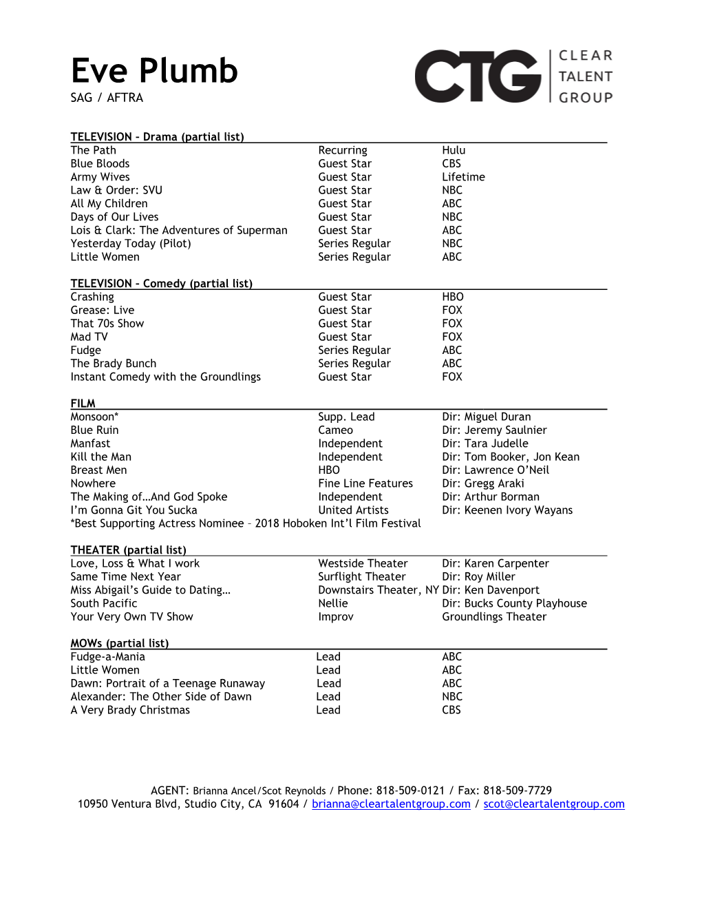 Eve Plumb Resume