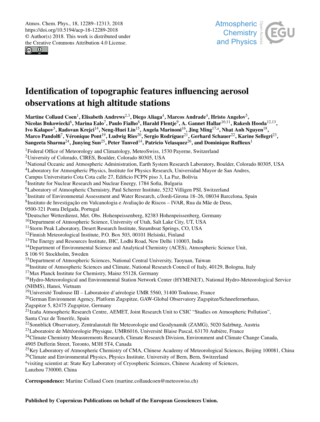 Identification of Topographic Features Influencing Aerosol Observations at High Altitude Stations