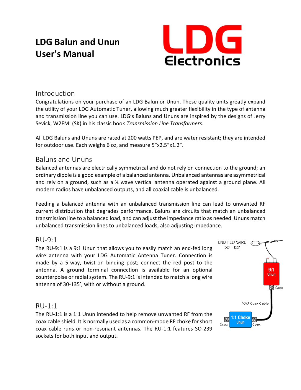 LDG Balun and Unun User's Manual