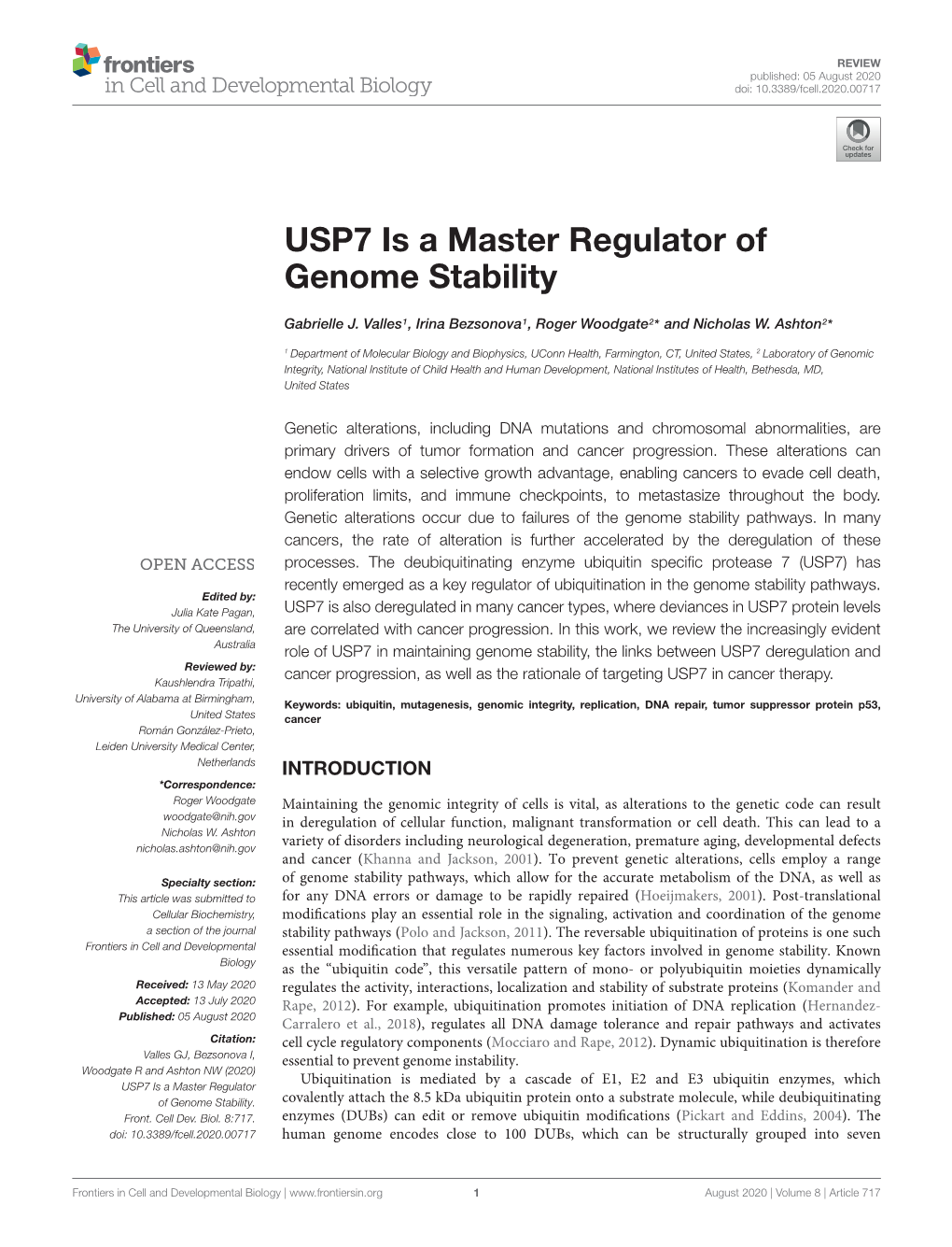 USP7 Is a Master Regulator of Genome Stability