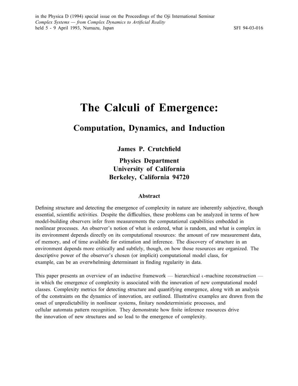 The Calculi of Emergence