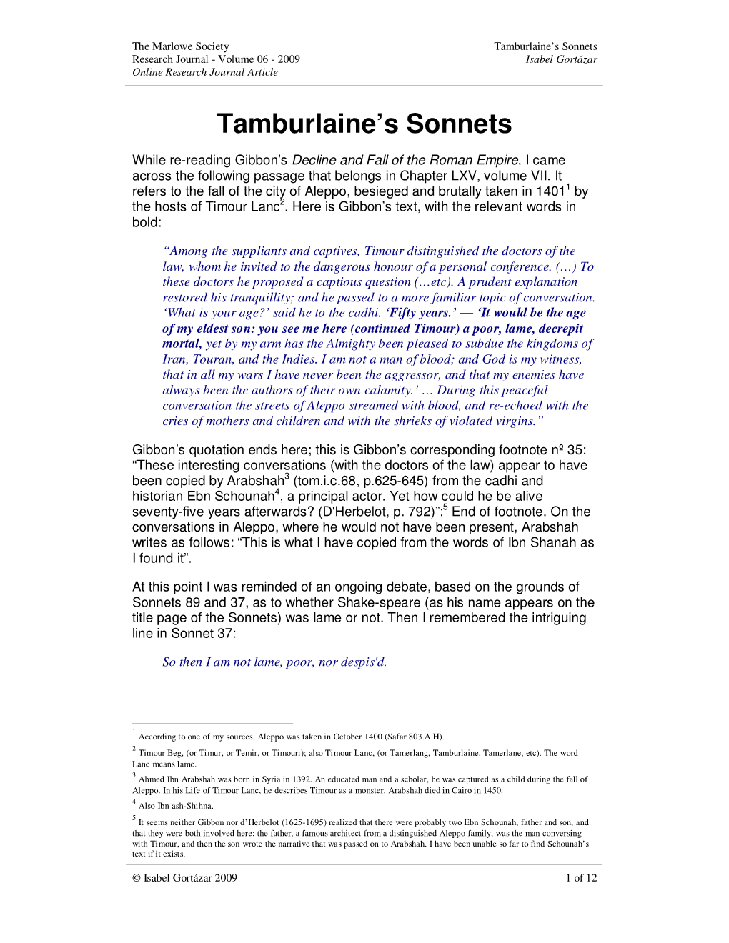 Tamburlaine's Sonnets