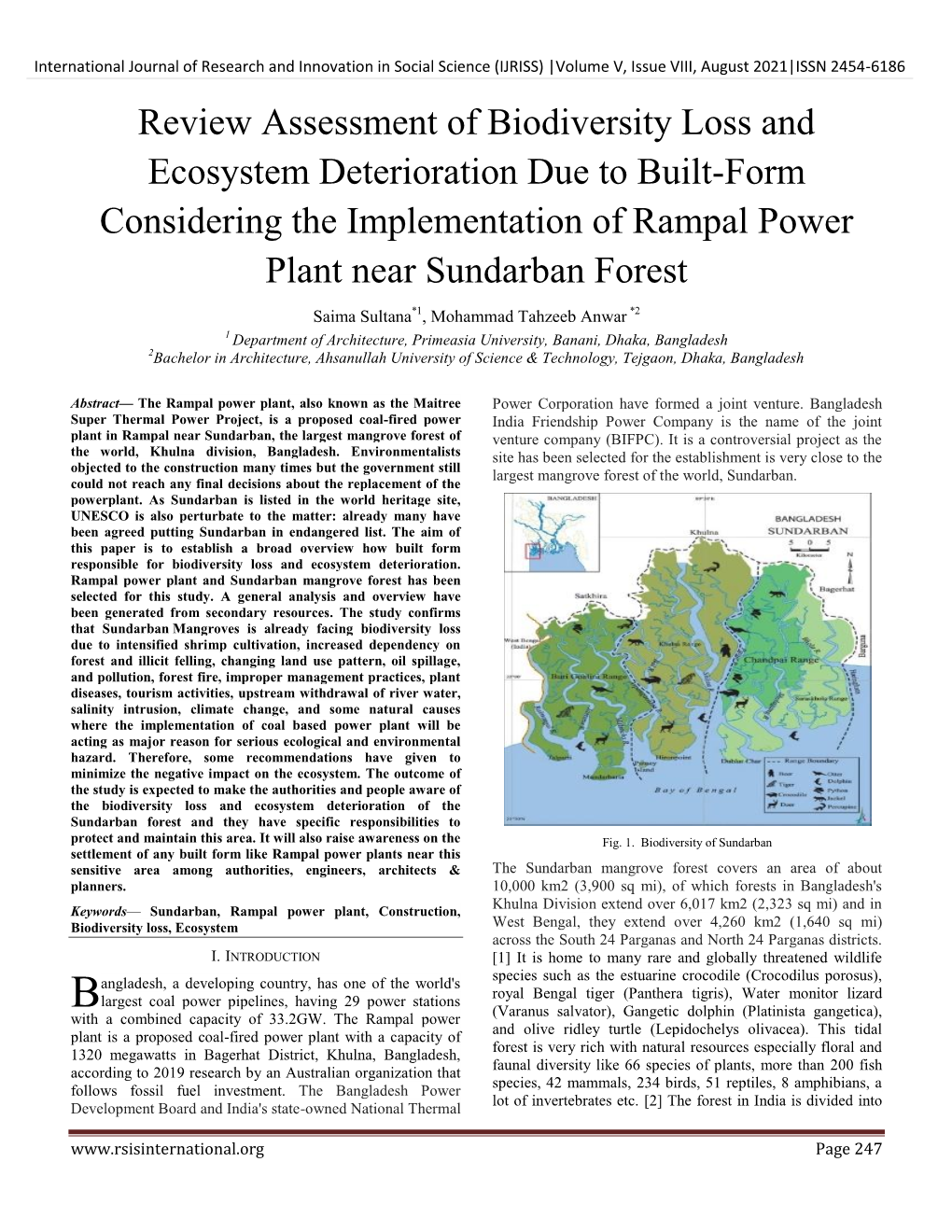 Review Assessment of Biodiversity Loss and Ecosystem Deterioration Due to Built-Form Considering the Implementation of Rampal Power Plant Near Sundarban Forest