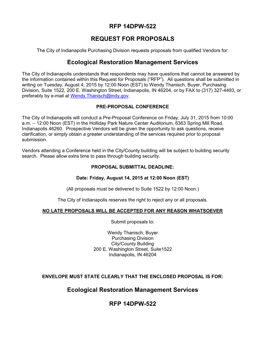 RFP 14DPW-522 REQUEST for PROPOSALS Ecological