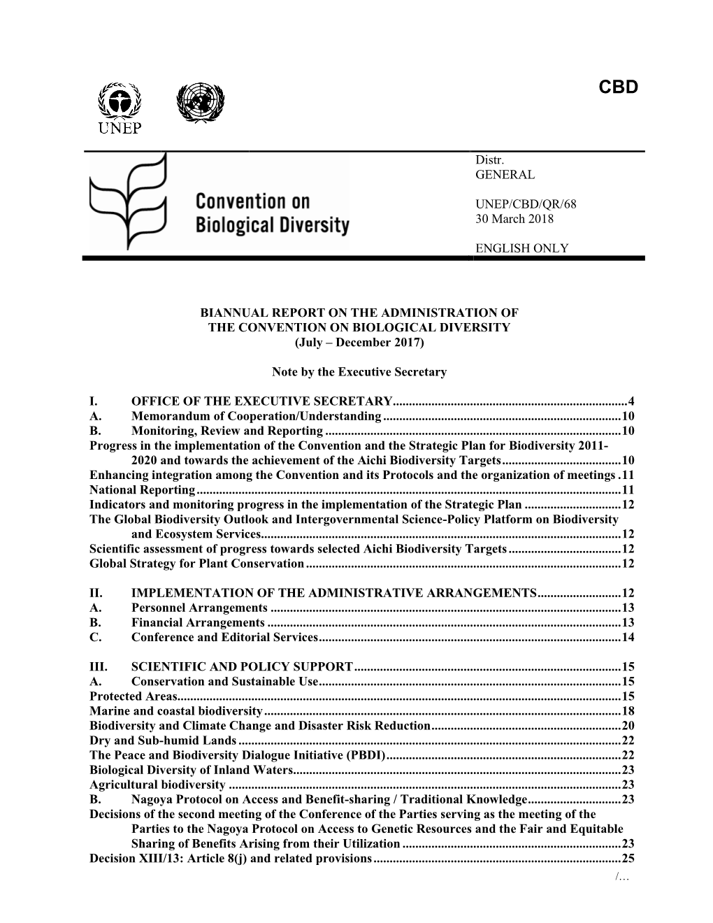 Distr. GENERAL UNEP/CBD/QR/68 30 March 2018 ENGLISH ONLY