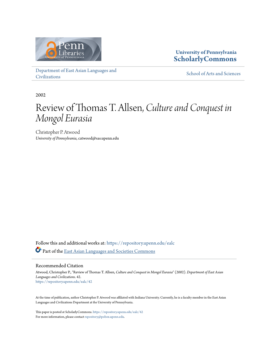 Review of Thomas T. Allsen, Culture and Conquest in Mongol Eurasia Christopher P