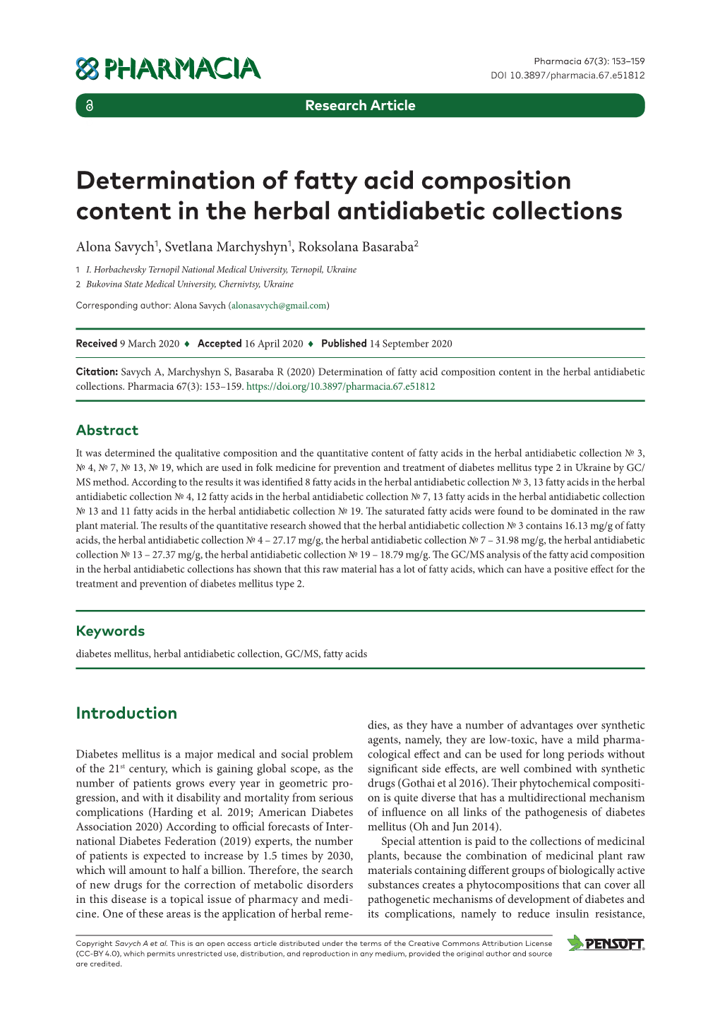 Determination of Fatty Acid Composition Content in the Herbal Antidiabetic Collections