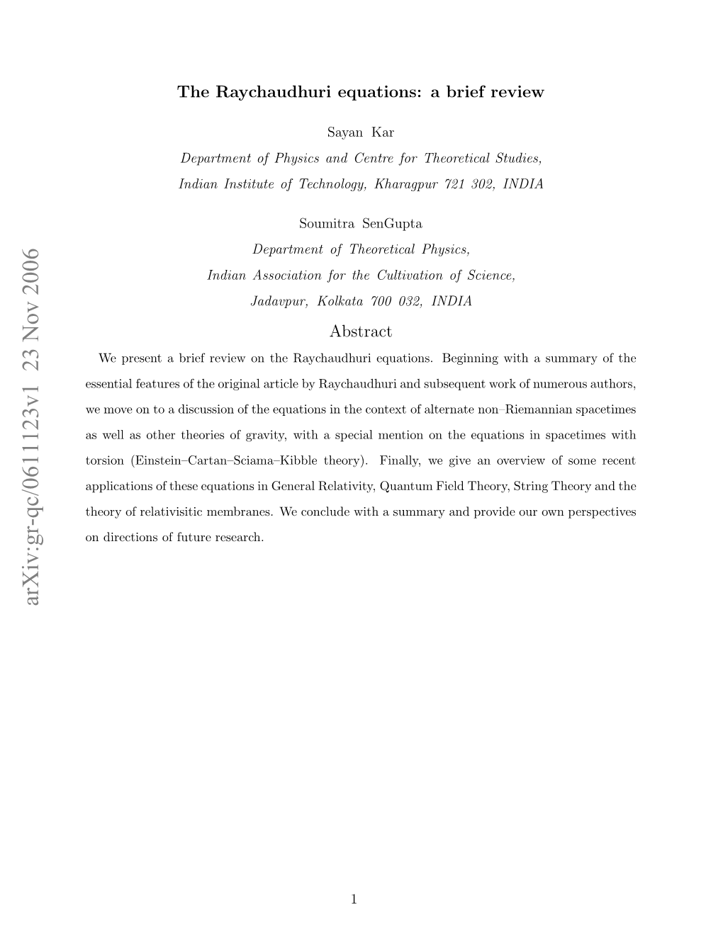 The Raychaudhuri Equations: a Brief Review