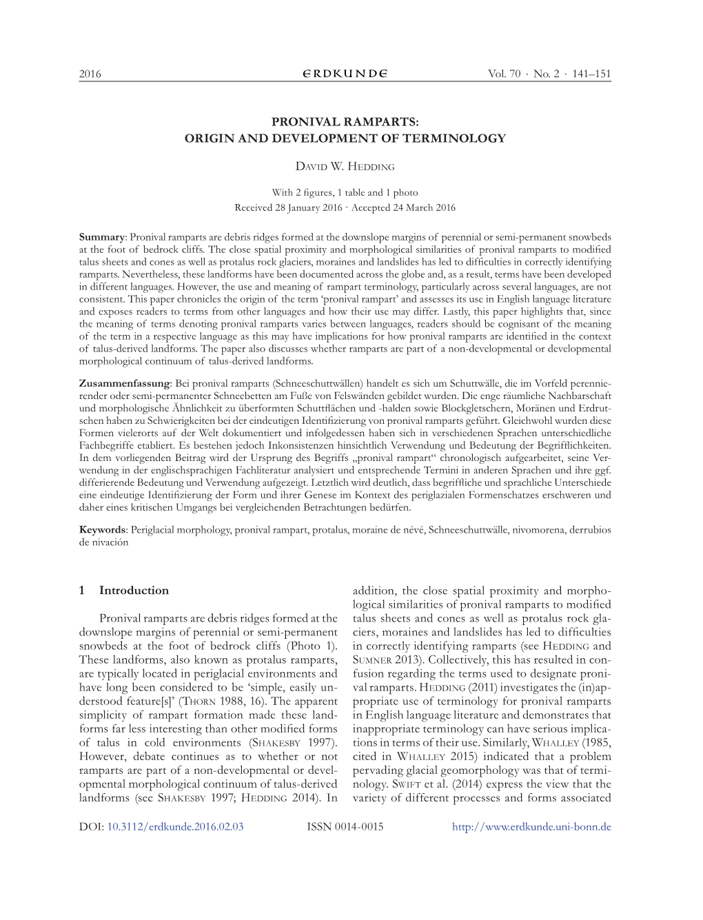 Pronival Ramparts: Origin and Development of Terminology David