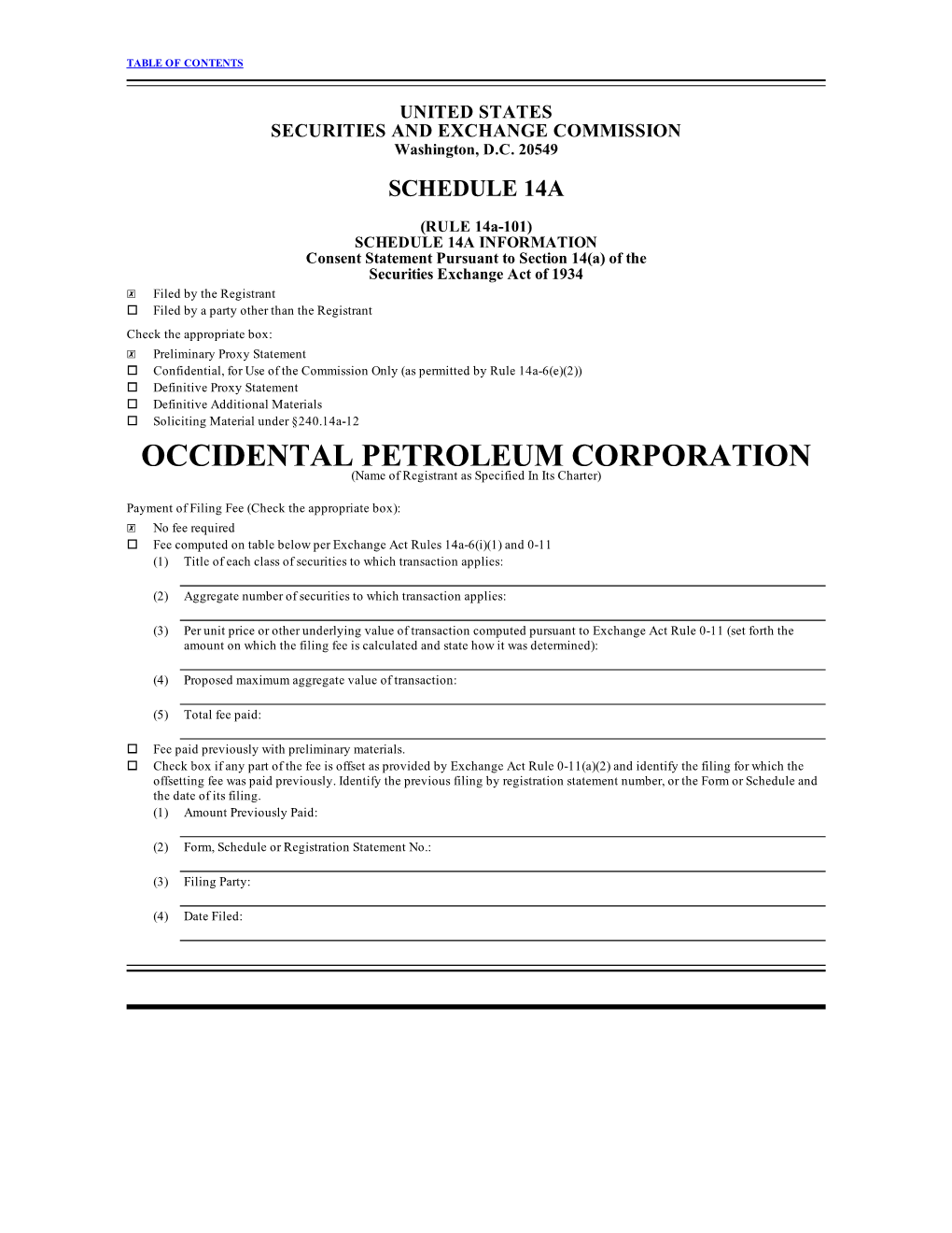 OCCIDENTAL PETROLEUM CORPORATION (Name of Registrant As Specified in Its Charter)