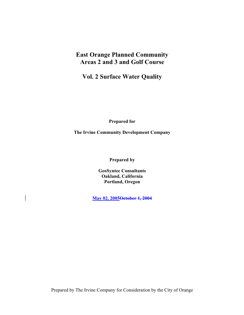 East Orange Planned Community Areas 2 and 3 and Golf Course