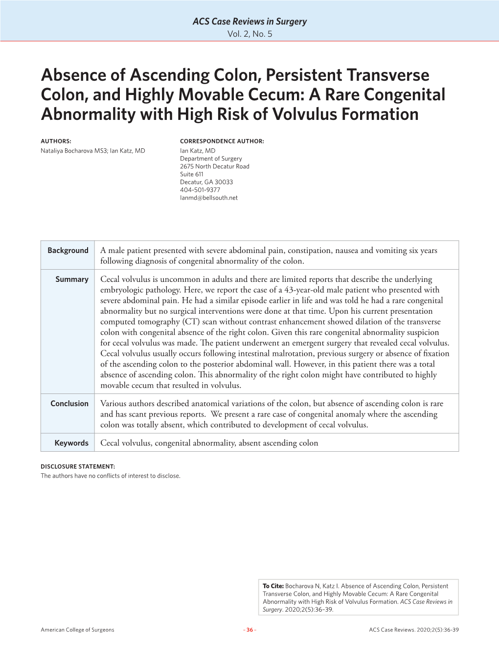 Absence of Ascending Colon, Persistent Transverse Colon, and Highly Movable Cecum: a Rare Congenital Abnormality with High Risk of Volvulus Formation