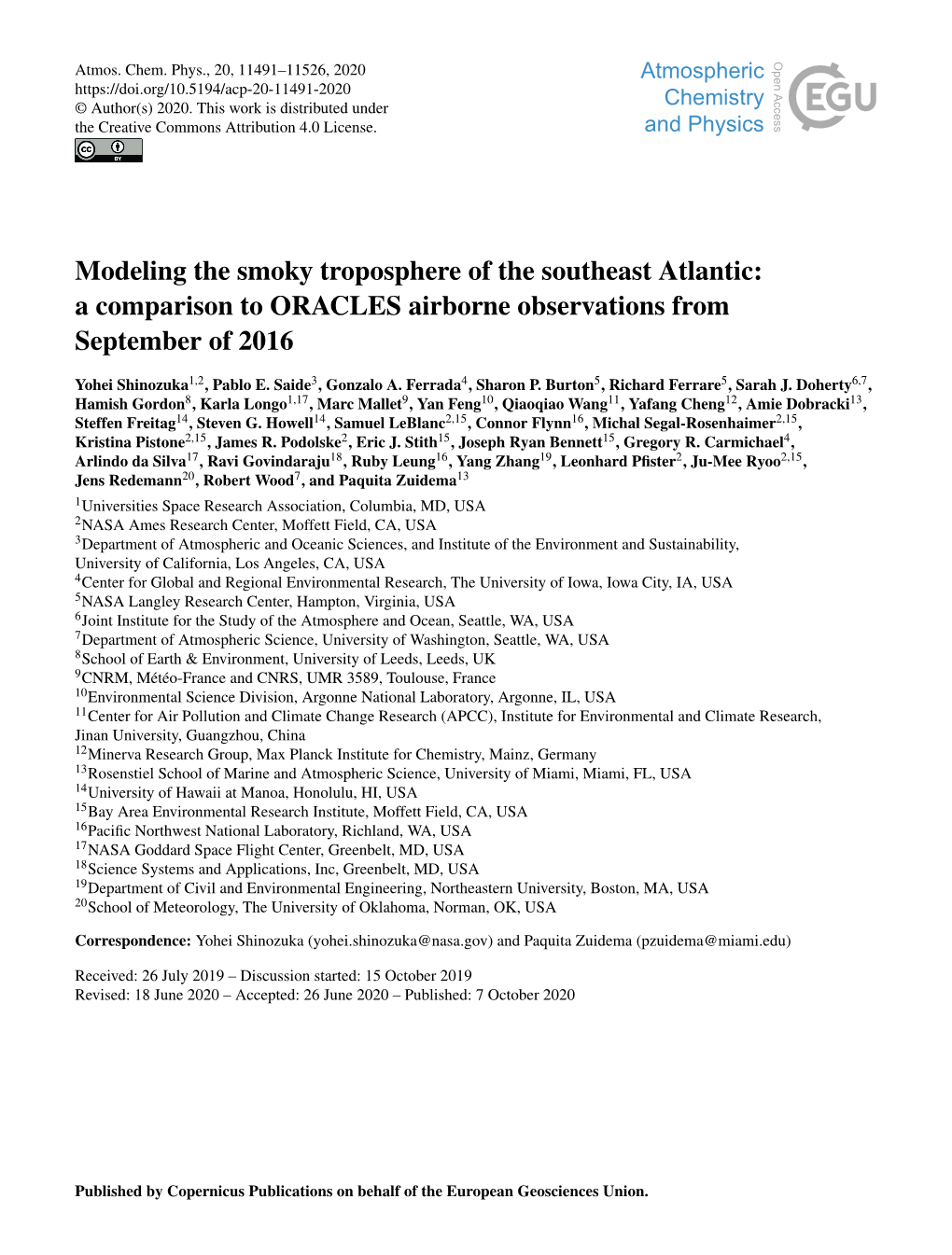 Modeling the Smoky Troposphere of the Southeast Atlantic: a Comparison to ORACLES Airborne Observations from September of 2016