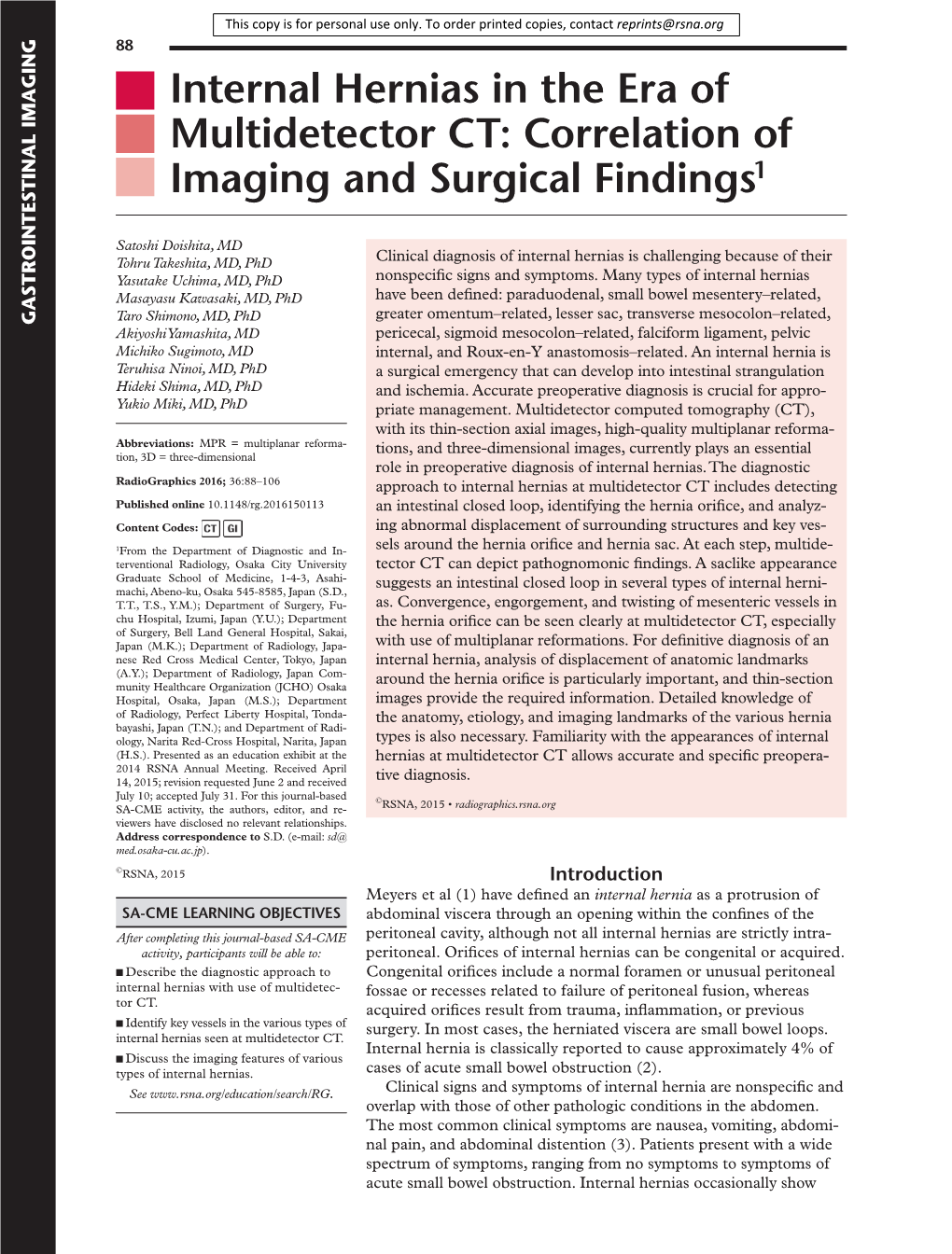 Internal Hernias in the Era of Multidetector CT