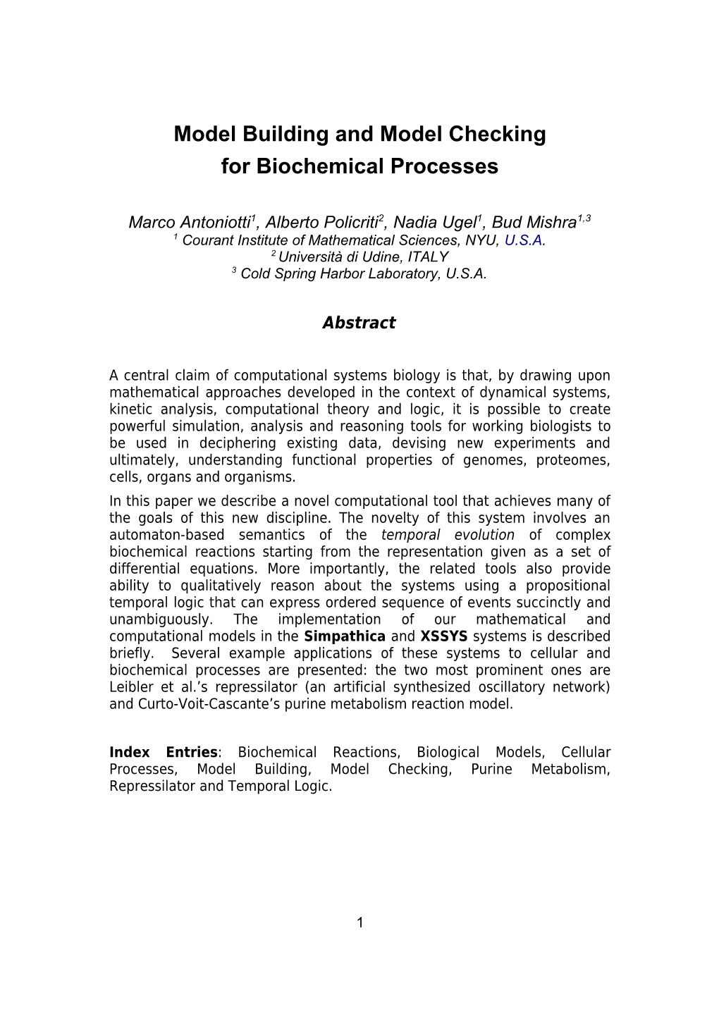 Reasoning About Biochemical Processes