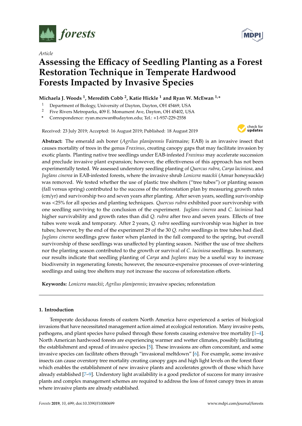 Assessing the Efficacy of Seedling Planting As a Forest Restoration