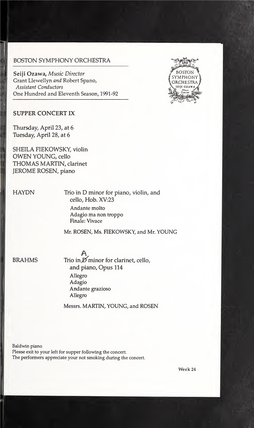 Boston Symphony Orchestra Concert Programs, Season 111, 1991-1992