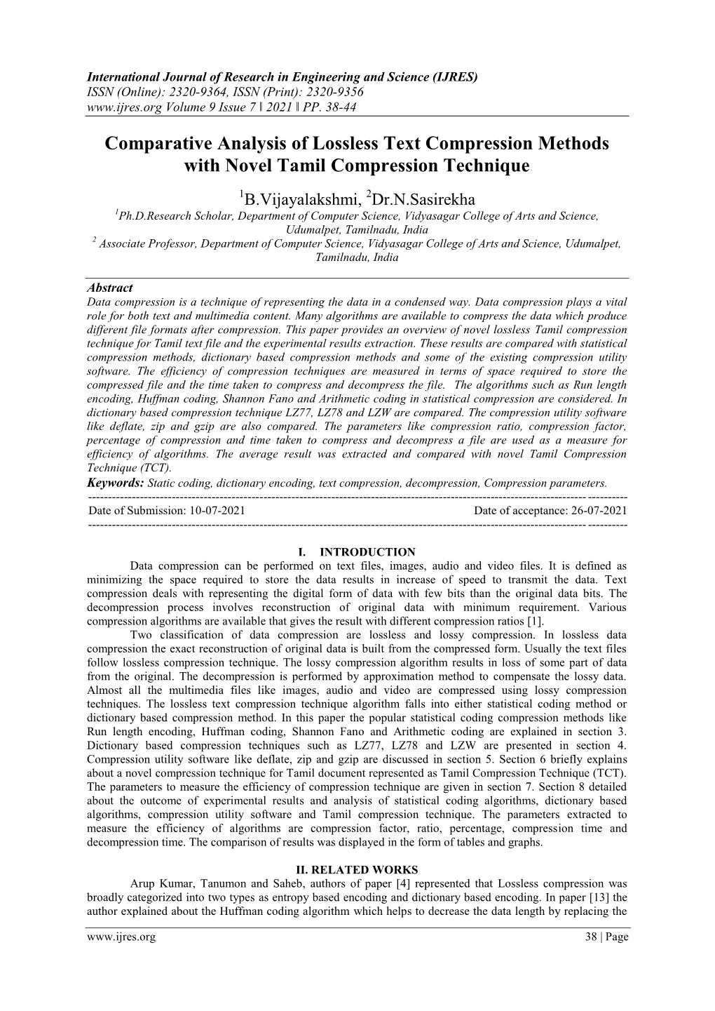 Comparative Analysis of Lossless Text Compression Methods with Novel Tamil Compression Technique