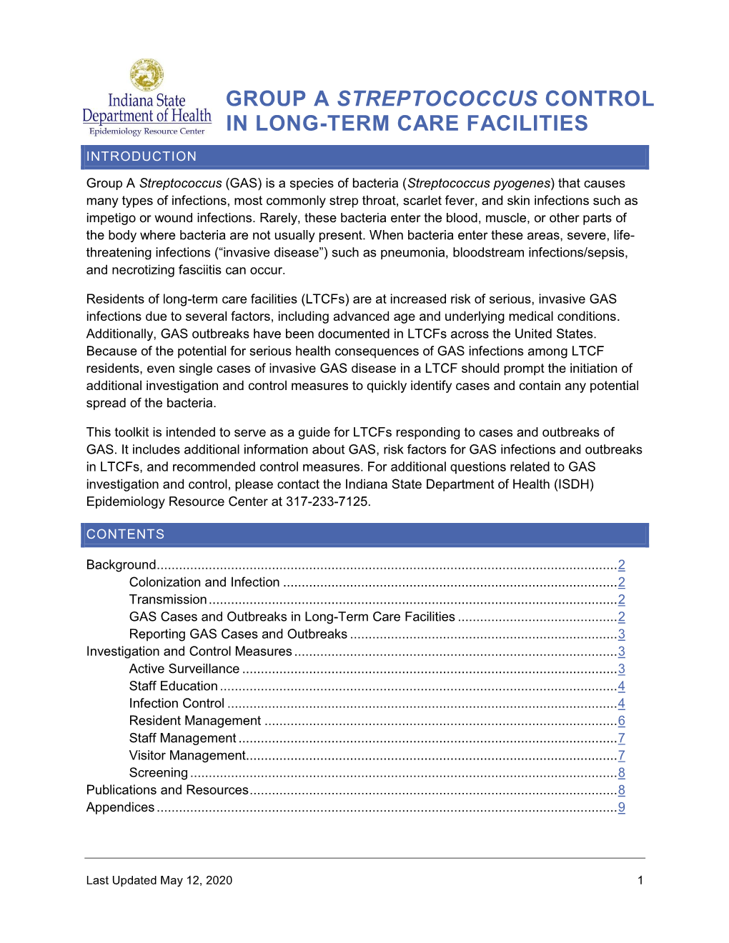 Long Term Care Facility Group a Streptococcal (GAS) Toolkit
