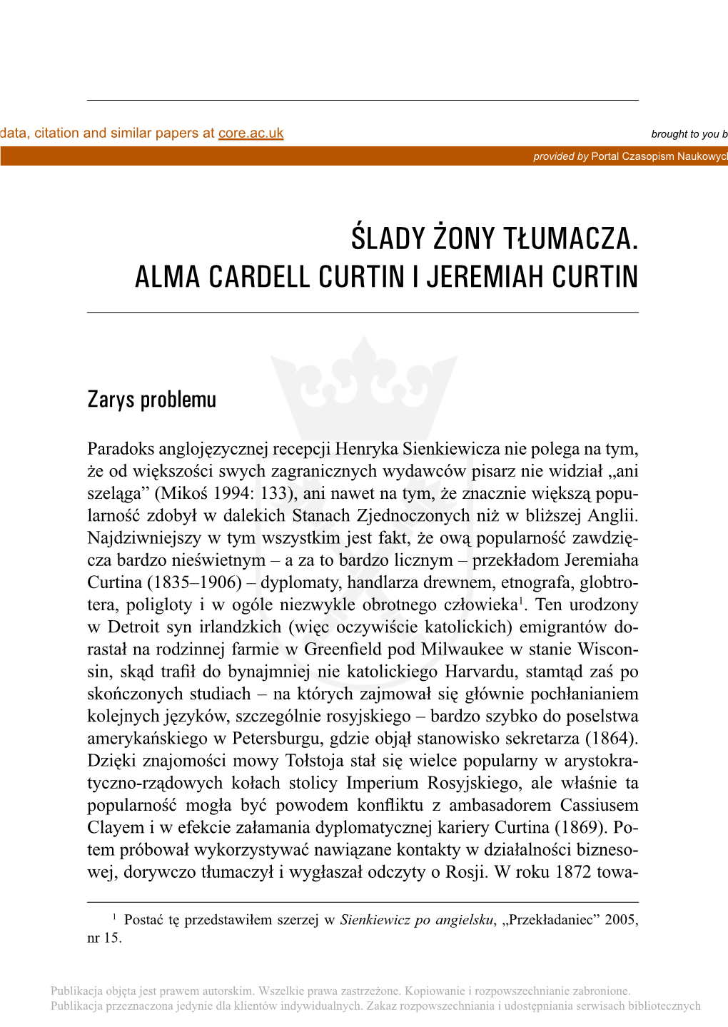 Ślady Żony Tłumacza. Alma Cardell Curtin I Jeremiah Curtin