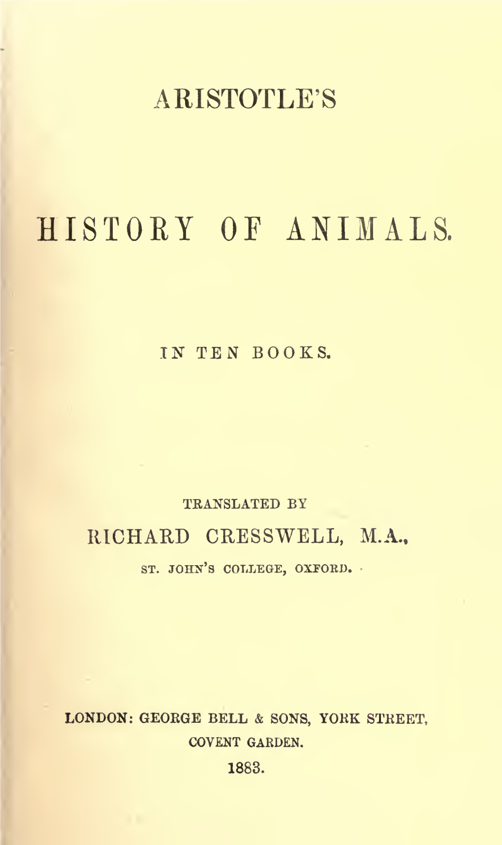 Aristotle's History of Animals : in Ten Books