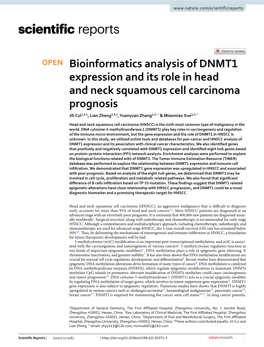 Bioinformatics Analysis of DNMT1 Expression and Its Role in Head And