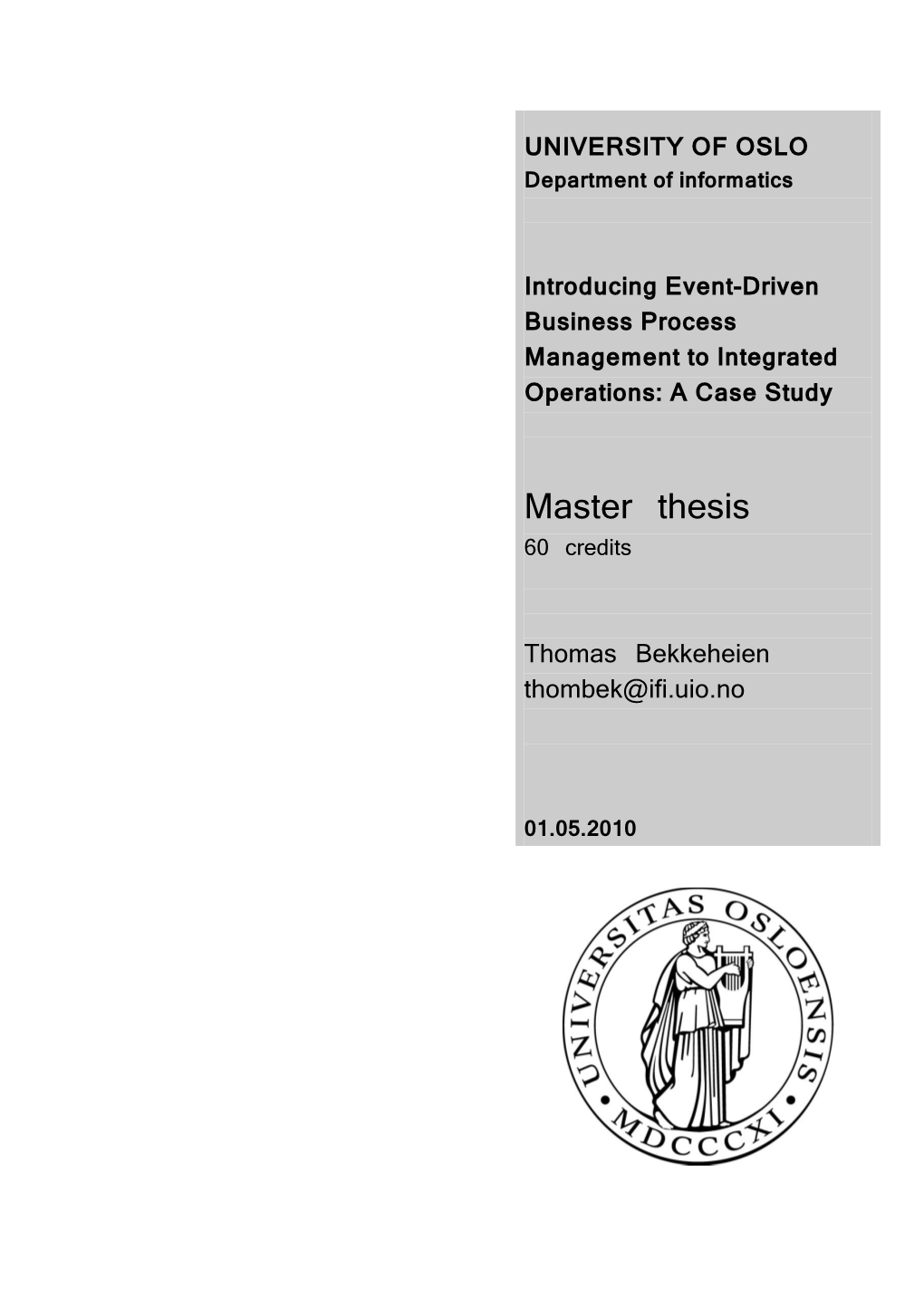 Master Thesis 60 Credits