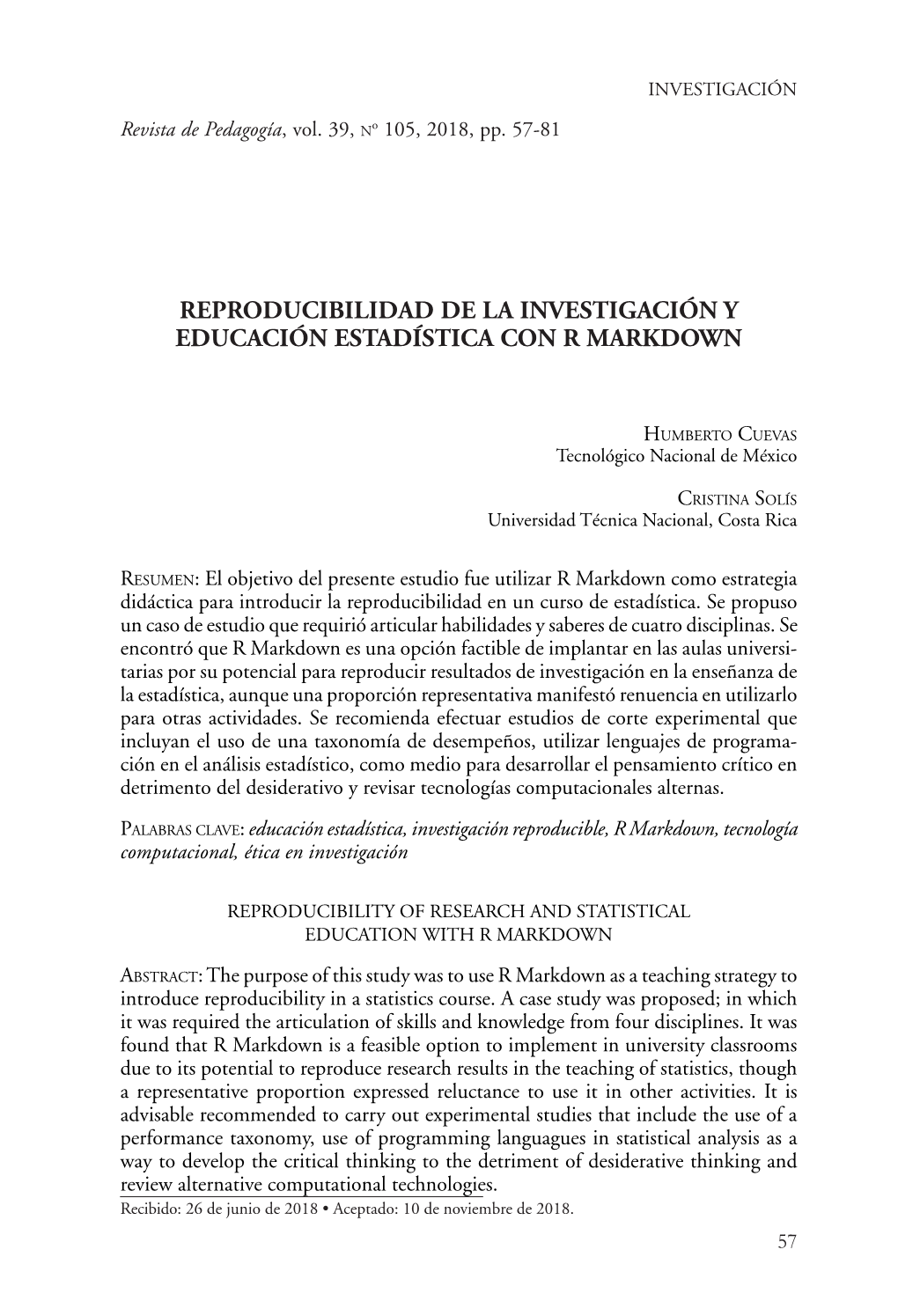 Reproducibilidad De La Investigación Y Educación Estadística Con R Markdown