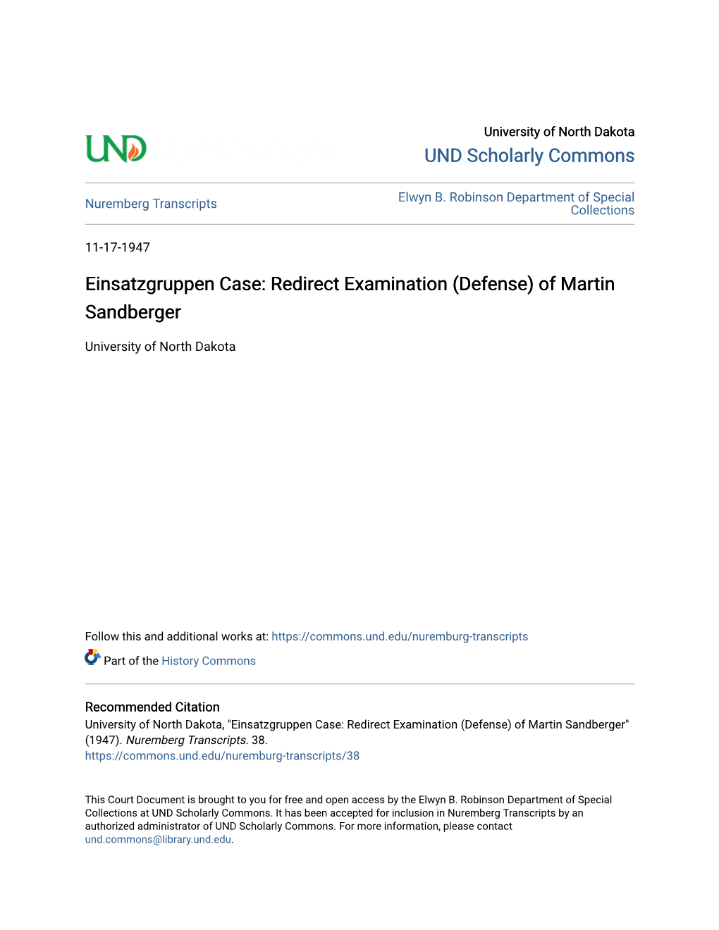Redirect Examination (Defense) of Martin Sandberger