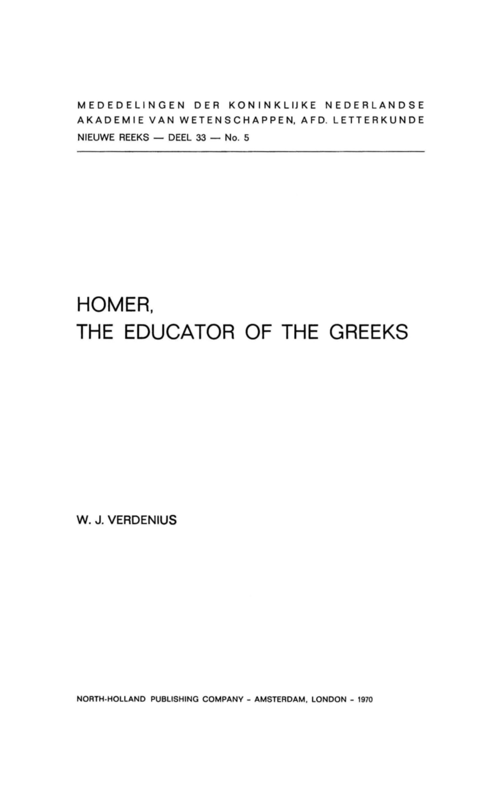 Homer, the Educator of the Greeks