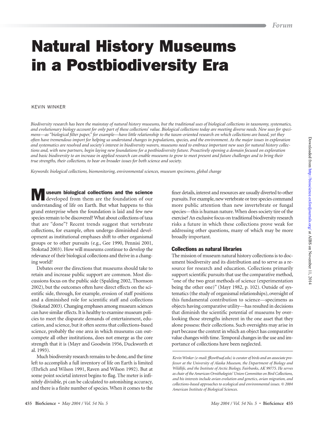 Natural History Museums in a Postbiodiversity Era