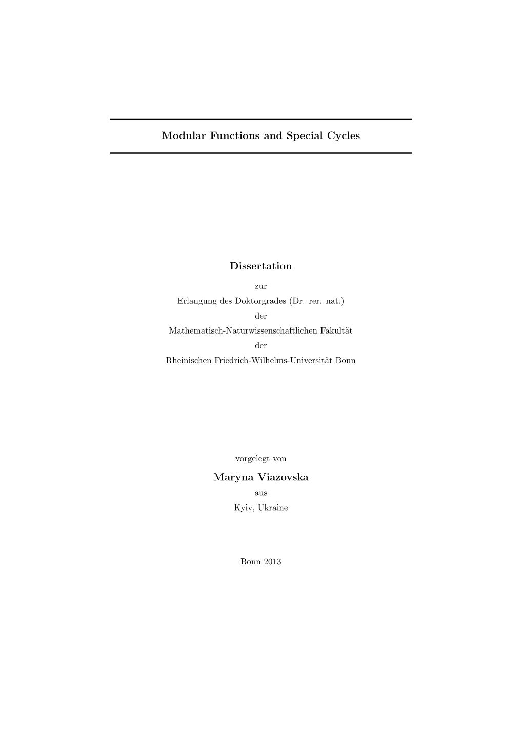 Modular Functions and Special Cycles