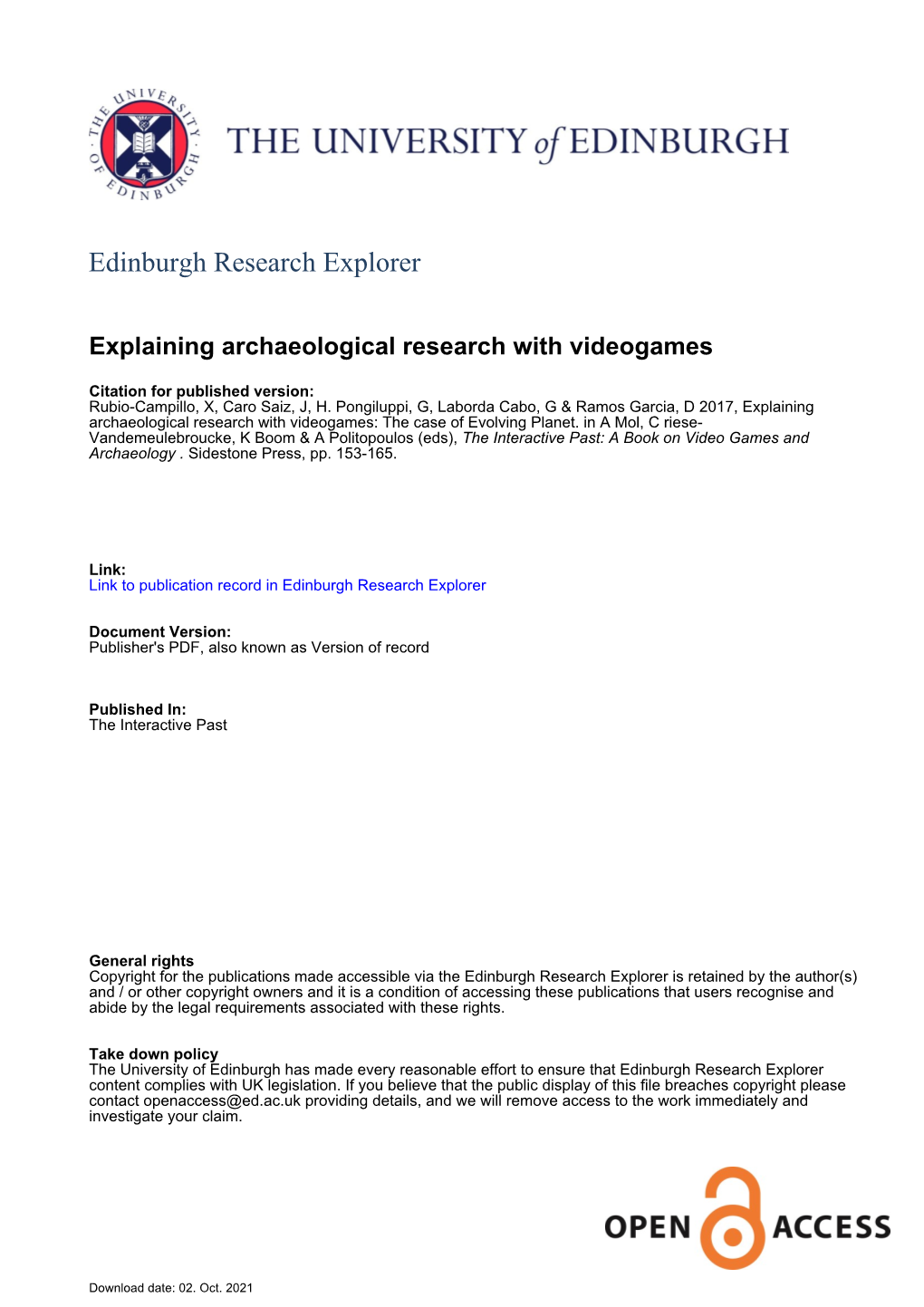 Explaining Archaeological Research with Video Games: the Case of 153 Evolving Planet Xavier Rubio-Campillo, Jorge Caro Saiz, Guillem H