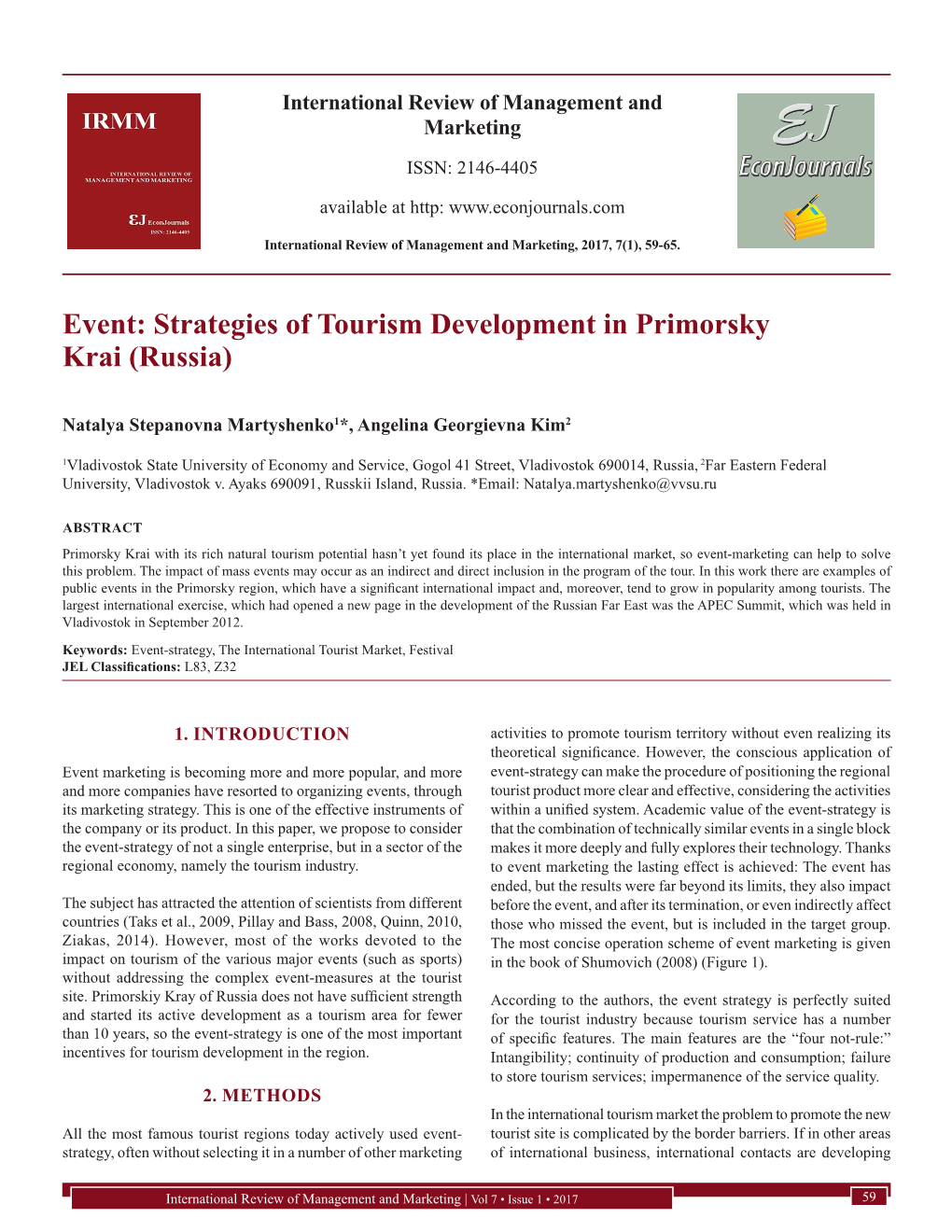 Strategies of Tourism Development in Primorsky Krai (Russia)