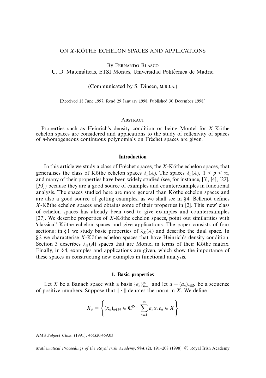 ON X-K¨OTHE ECHELON SPACES and APPLICATIONS by Fernando