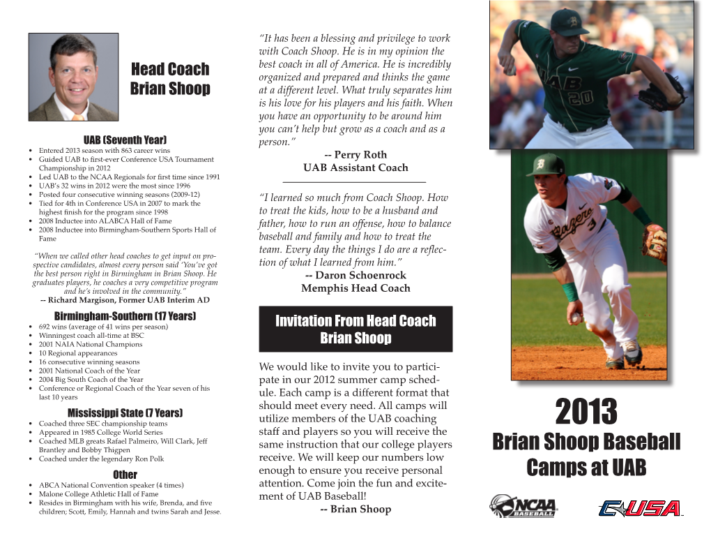 Brian Shoop Baseball Camps At