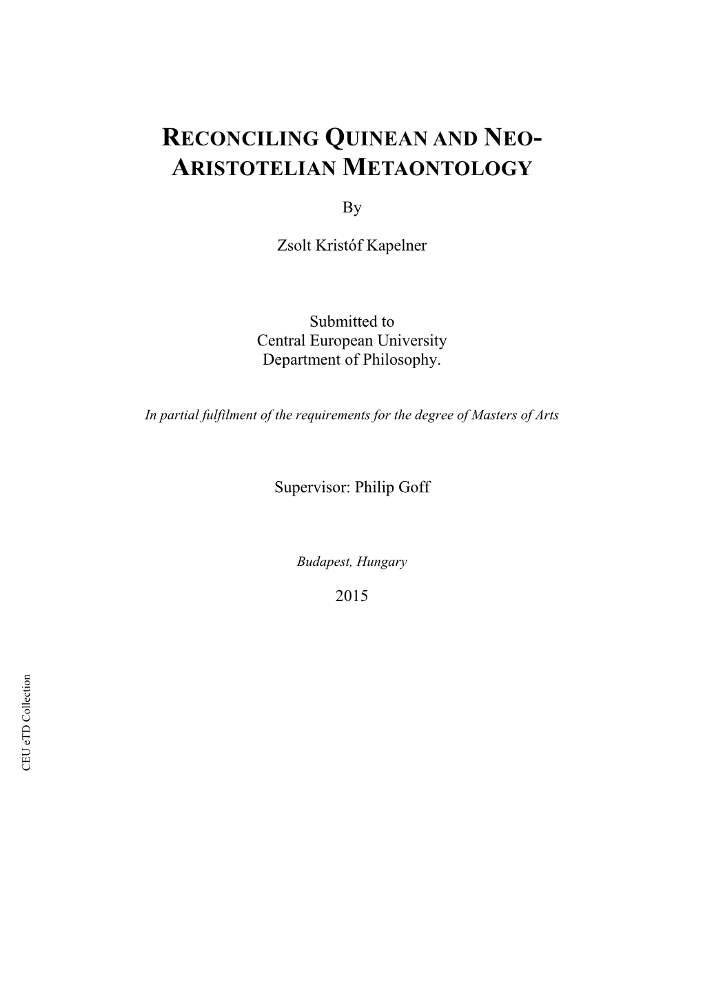 Reconciling Quinean and Neo-Aristotelian Metaontology