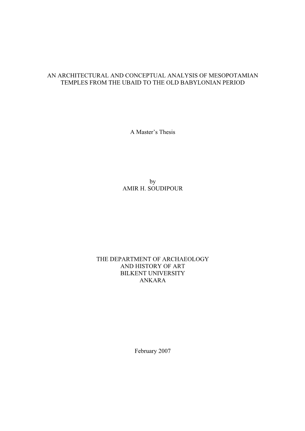 An Architectural and Conceptual Analysis of Mesopotamian Temples from the Ubaid to the Old Babylonian Period