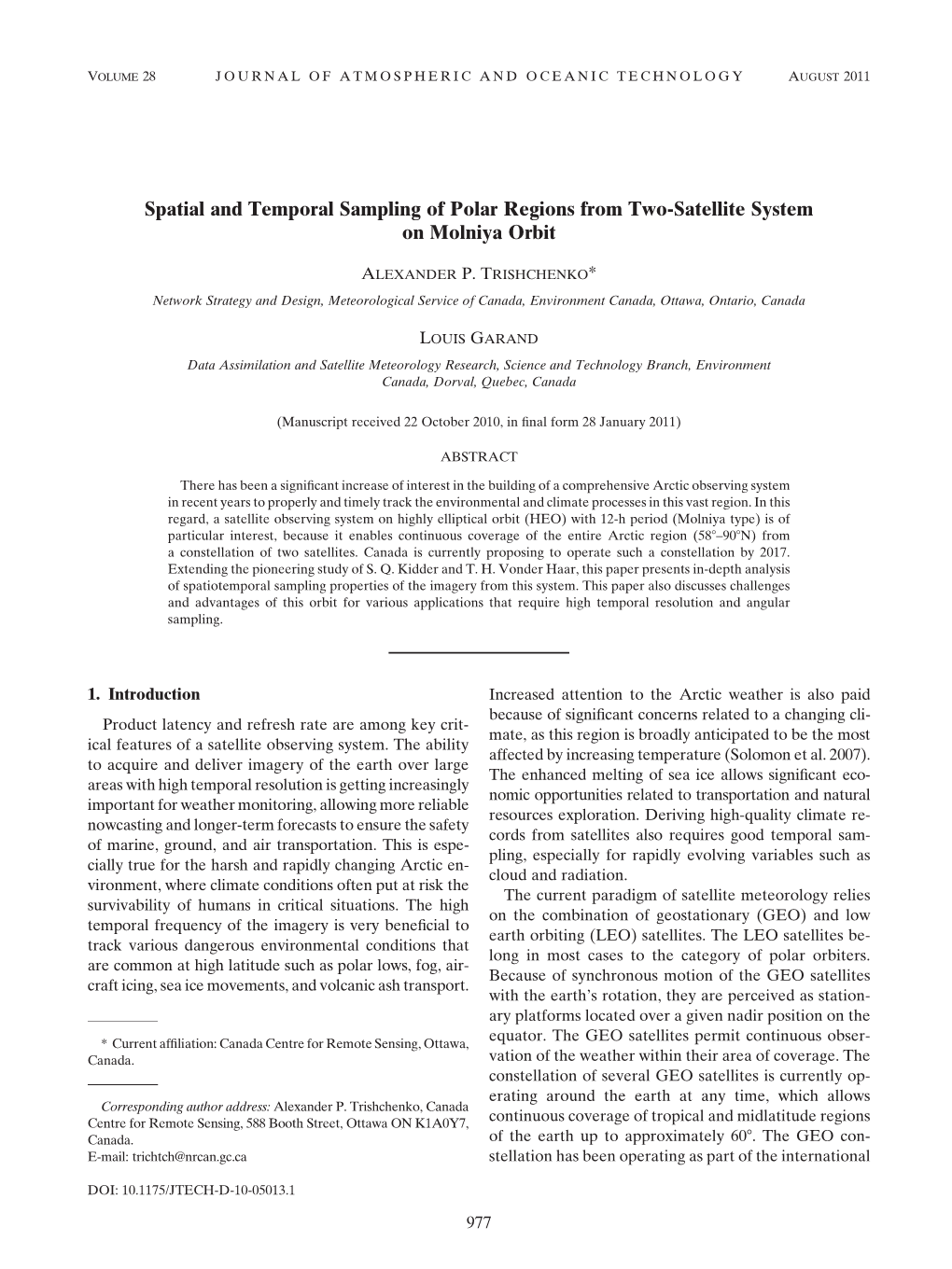 Spatial and Temporal Sampling of Polar Regions from Two-Satellite System on Molniya Orbit