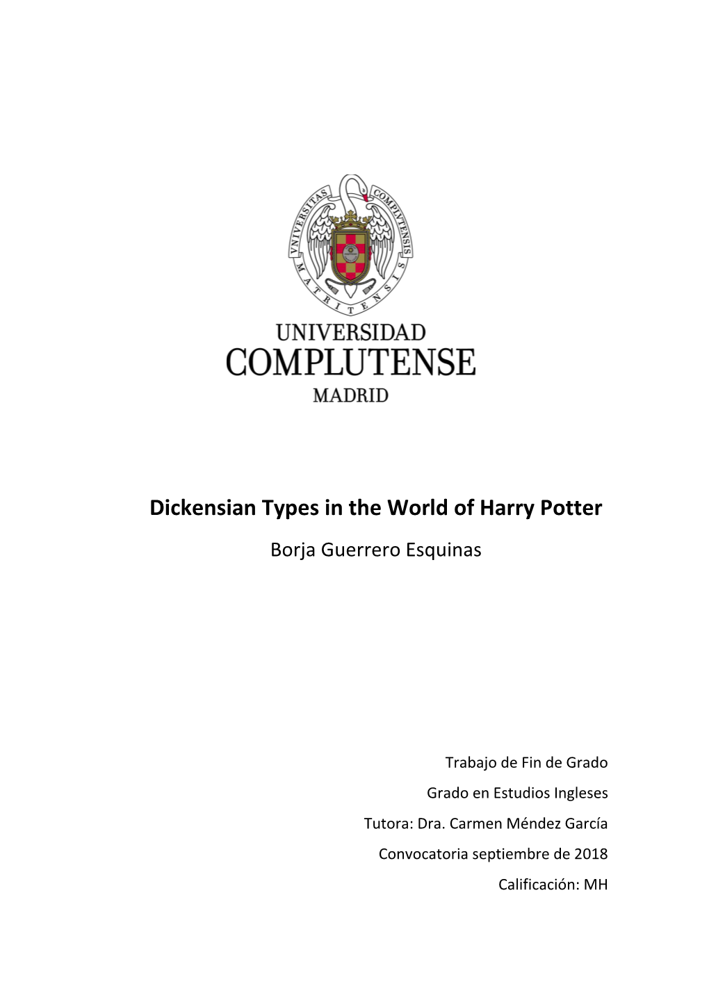 Dickensian Types in the World of Harry Potter Borja Guerrero Esquinas