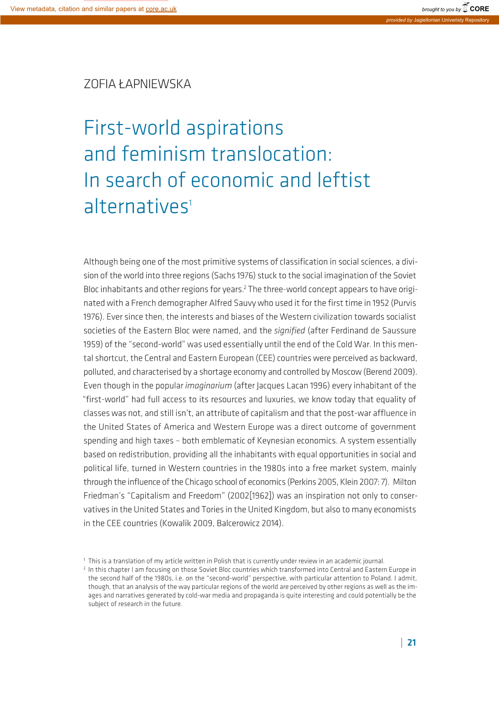 In Search of Economic and Leftist Alternatives1