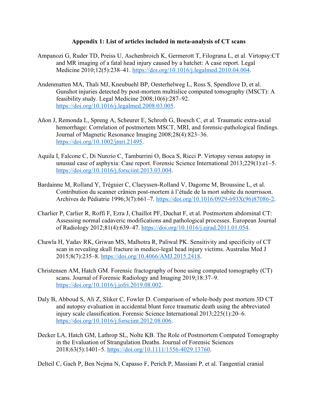 Appendix 1: List of Articles Included in Meta-Analysis of CT Scans