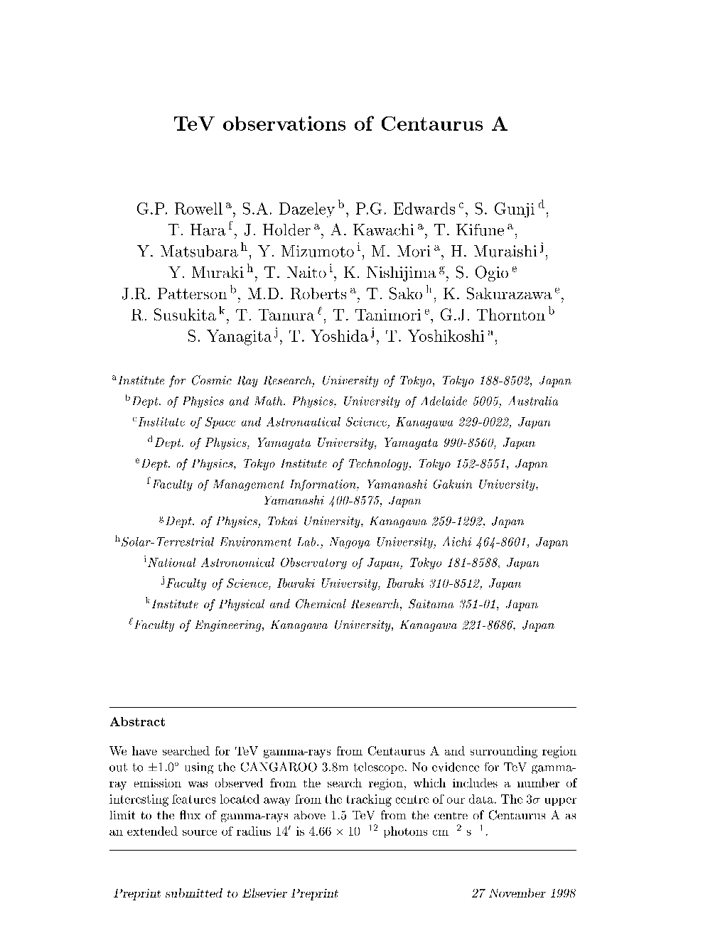 Tev Observations of Centaurus A