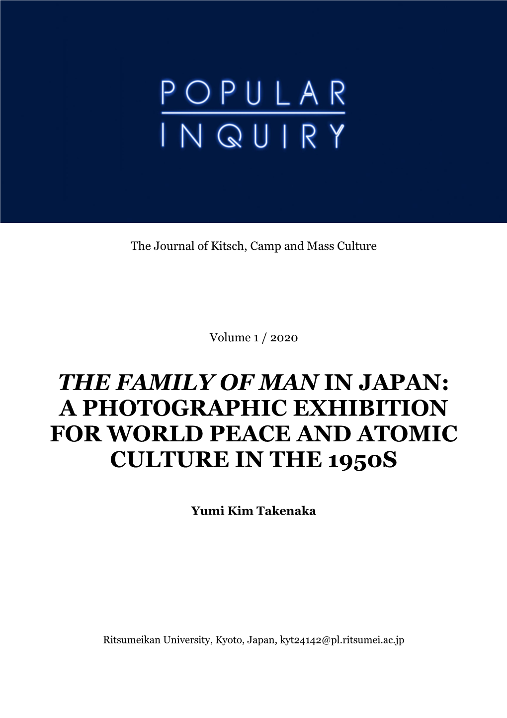 The Family of Man in Japan: a Photographic Exhibition for World Peace and Atomic Culture in the 1950S