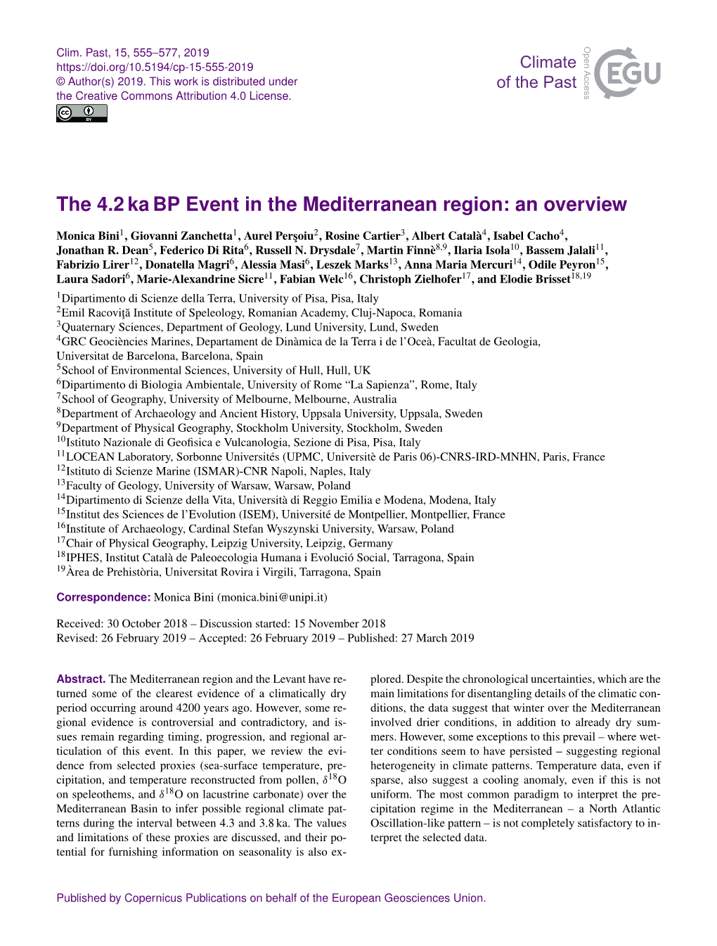 The 4.2 Ka BP Event in the Mediterranean Region: an Overview