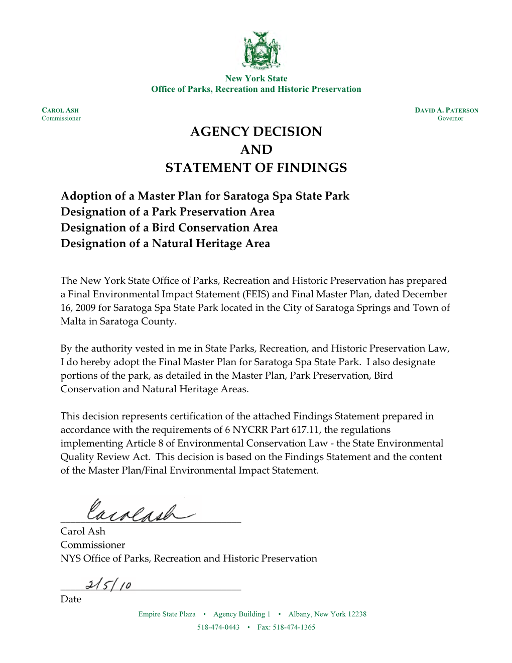 Signed Adoption & Findings Statement