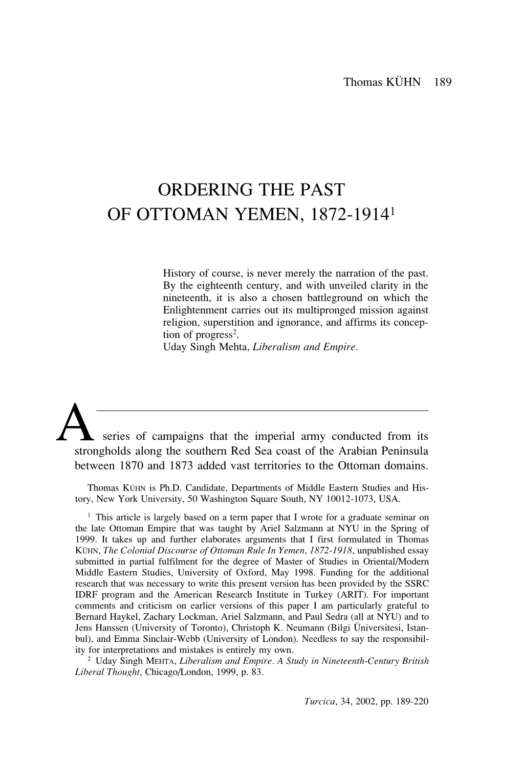 Ordering the Past of Ottoman Yemen, 1872-19141