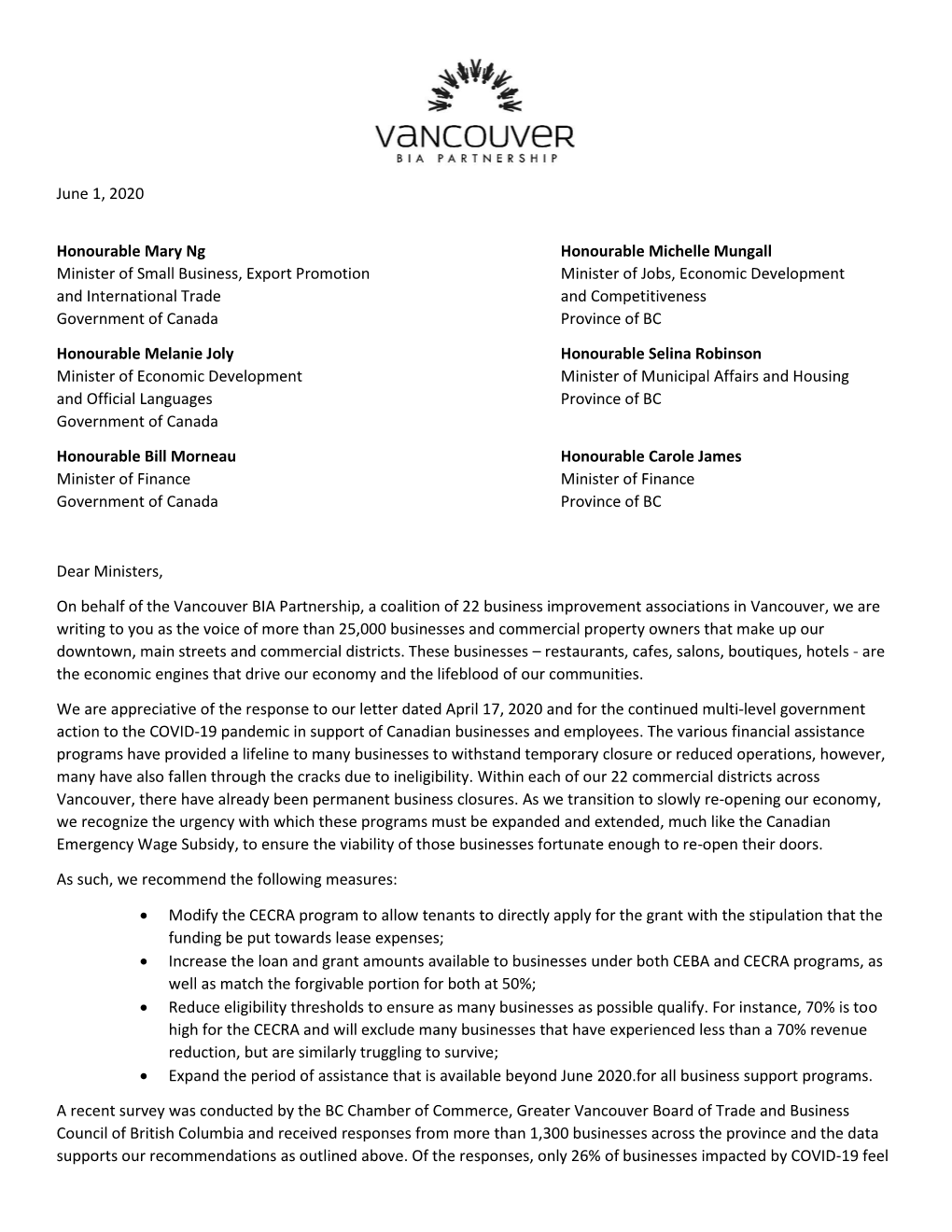 Vancouver BIA Partnership Letter