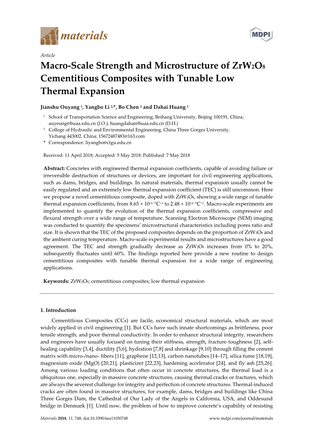Macro-Scale Strength and Microstructure of Zrw2o8 Cementitious Composites with Tunable Low Thermal Expansion